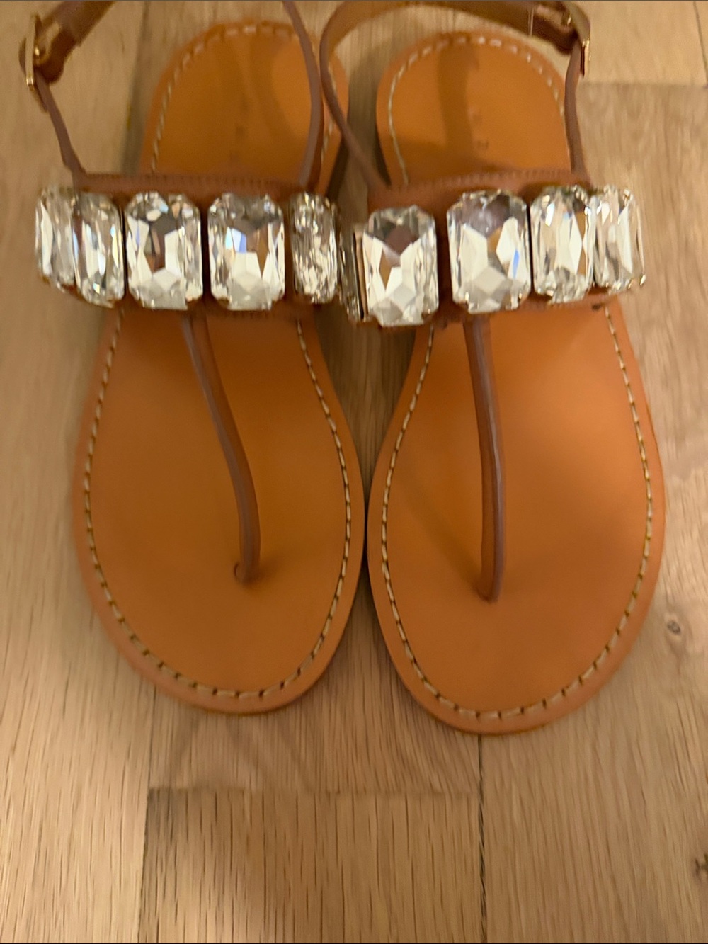 MARNI Embellished Tan Leather T-Strap Sandals SIZE 37 - Picture 2 of 5